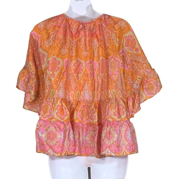 Calypso St Barth Espazi Silk Ruffle Top Sz XS - Picture 4 of 10